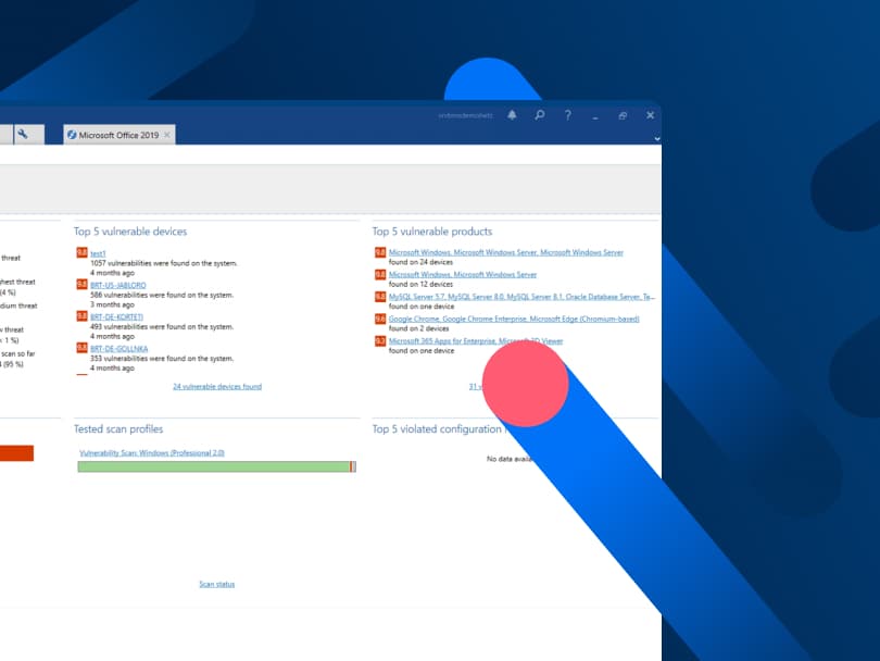 Dashboard der baramundi Management Suite mit Übersicht zu Geräte- und Produktschwachstellen