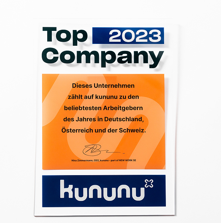 Kununu-Auszeichnung "Top Company 2023" für eines der beliebtesten Unternehmen in Deutschland, Österreich und der Schweiz